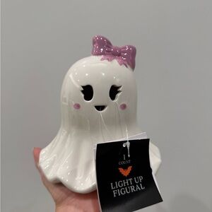 Cute Ghost Light-Up Figurine with Pink Bow